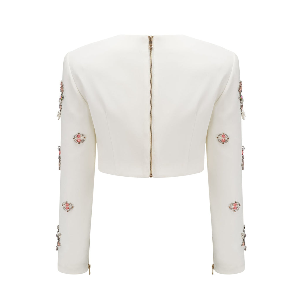 Ainsley Top & Skirt Set - Crystal Embellishment - Dart Detailing - Zippered Cuffs - Rear Zip Fastening - Lined