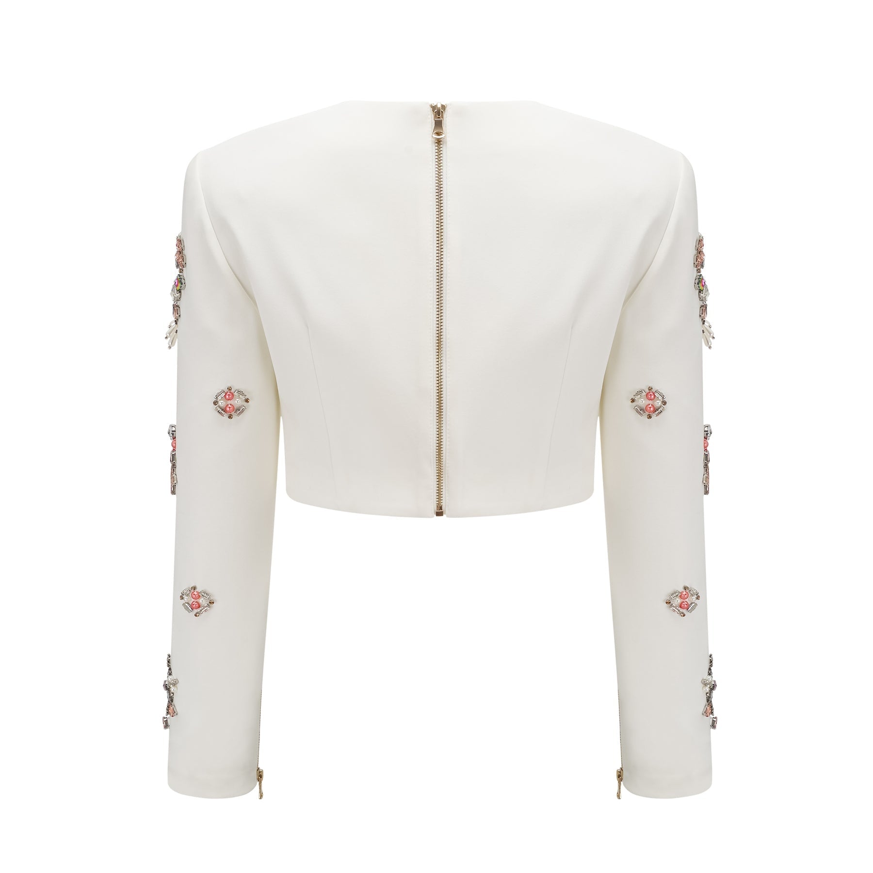 Ainsley Top & Skirt Set - Crystal Embellishment - Dart Detailing - Zippered Cuffs - Rear Zip Fastening - Lined