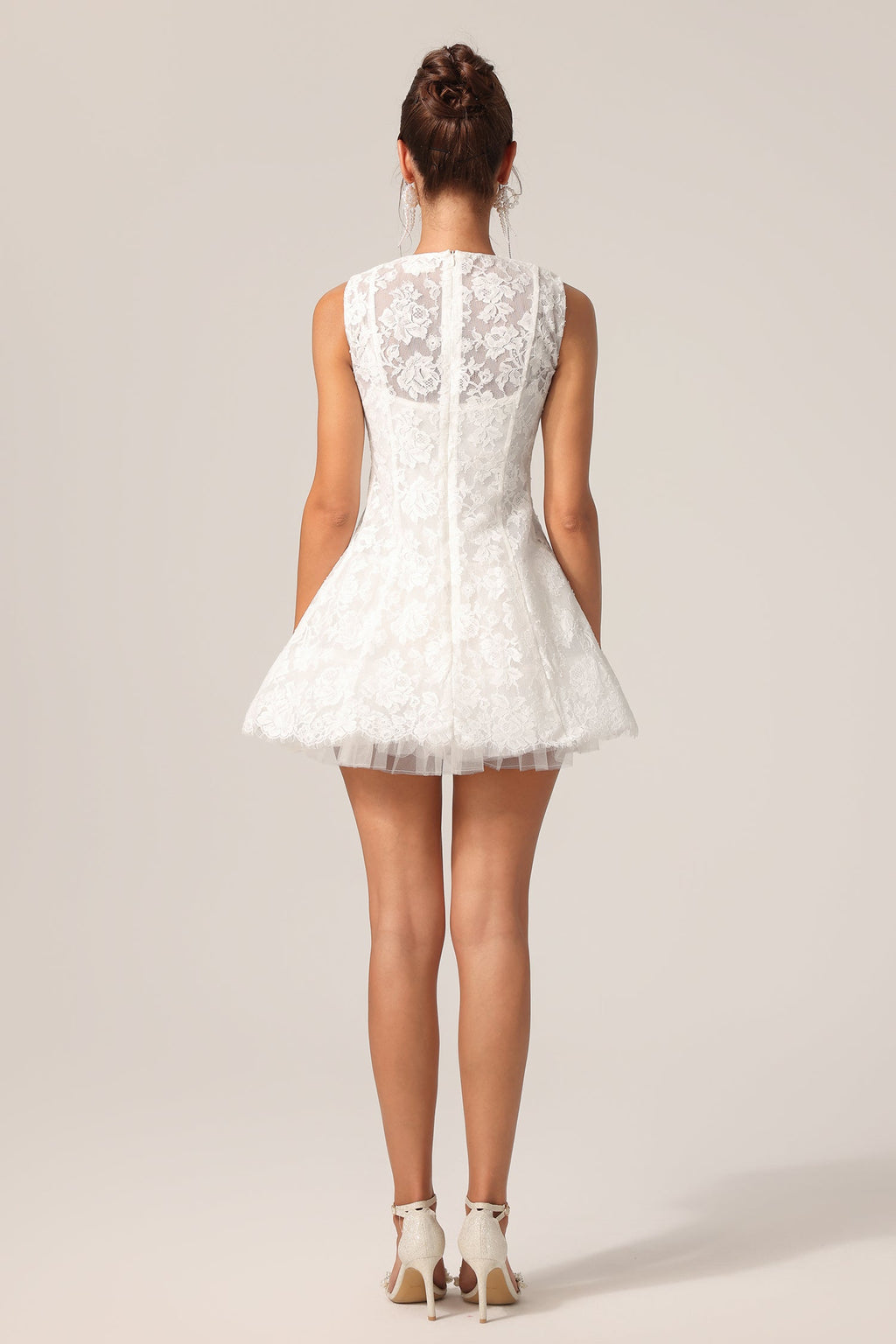 Ainsley White Lace Sleeveless Mini Dress with Black Bowknot