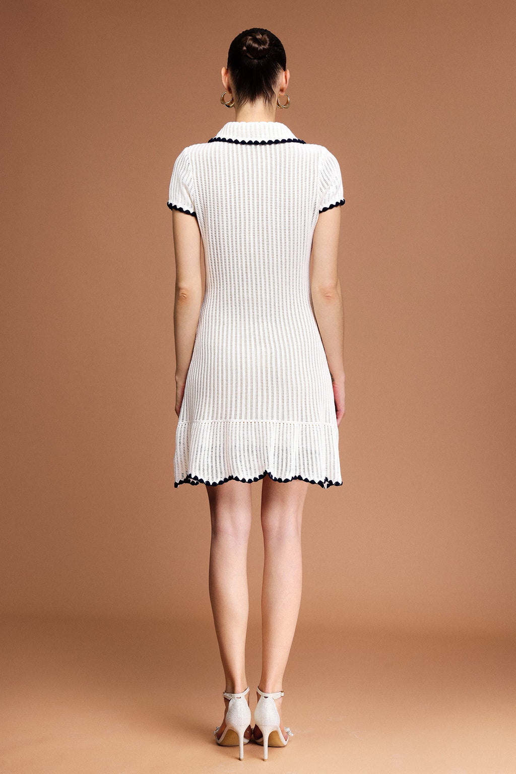 Ainsley White Lapel Mini Dress with Contrast Trim and Pockets