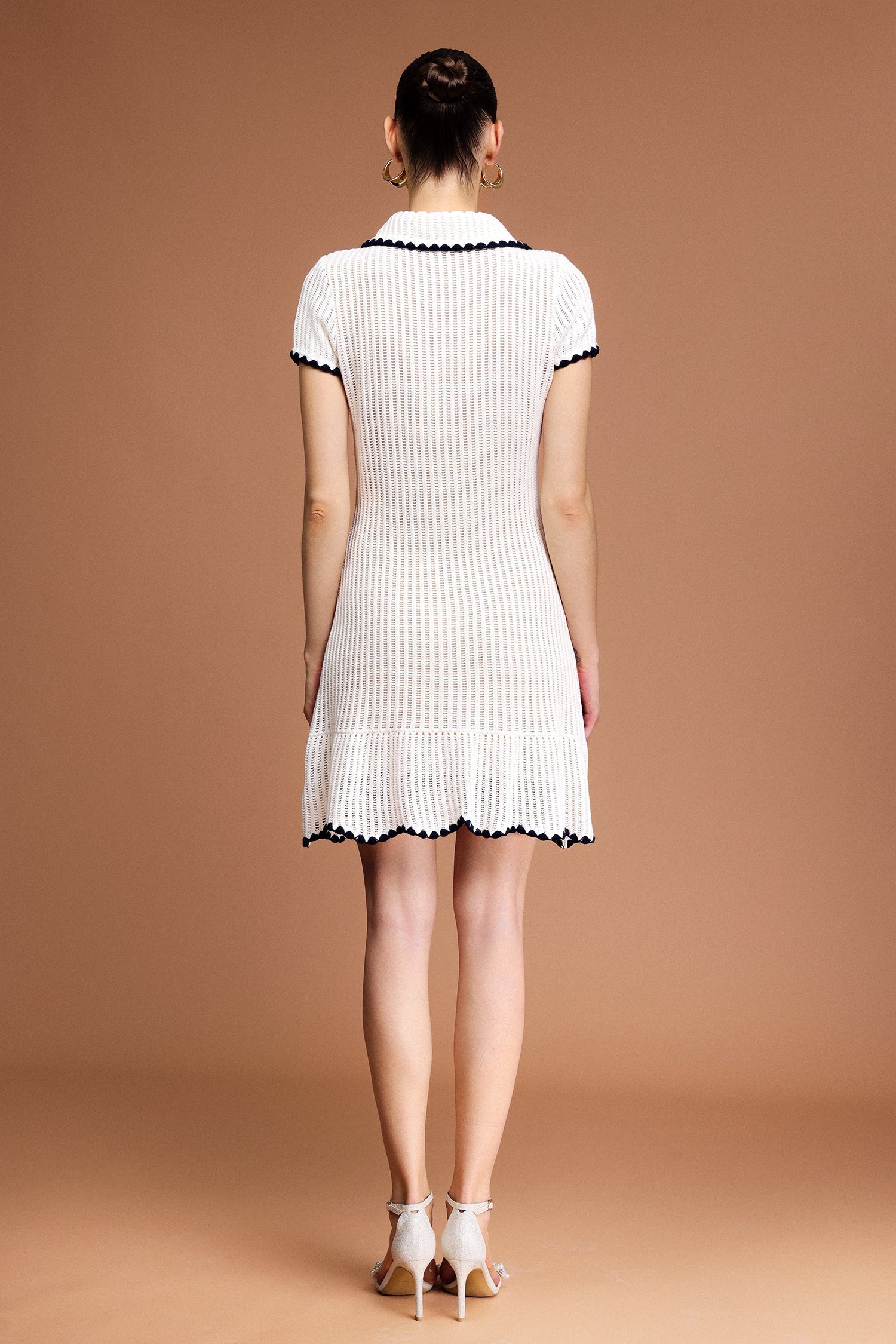 Ainsley White Lapel Mini Dress with Contrast Trim and Pockets