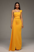 Ainsley Yellow One-Shoulder Dress Luxurious Fabric Elegant Silhouette Wedding Gala Formal Evening