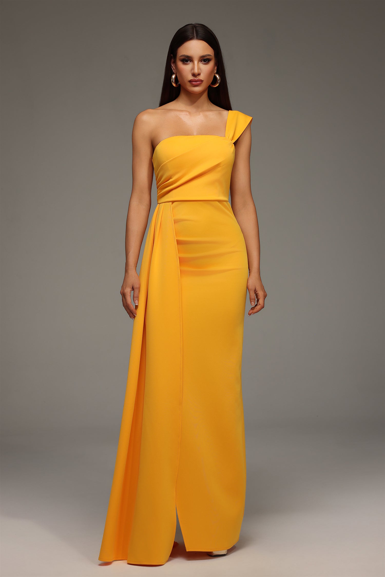 Ainsley Yellow One-Shoulder Dress Luxurious Fabric Elegant Silhouette Wedding Gala Formal Evening