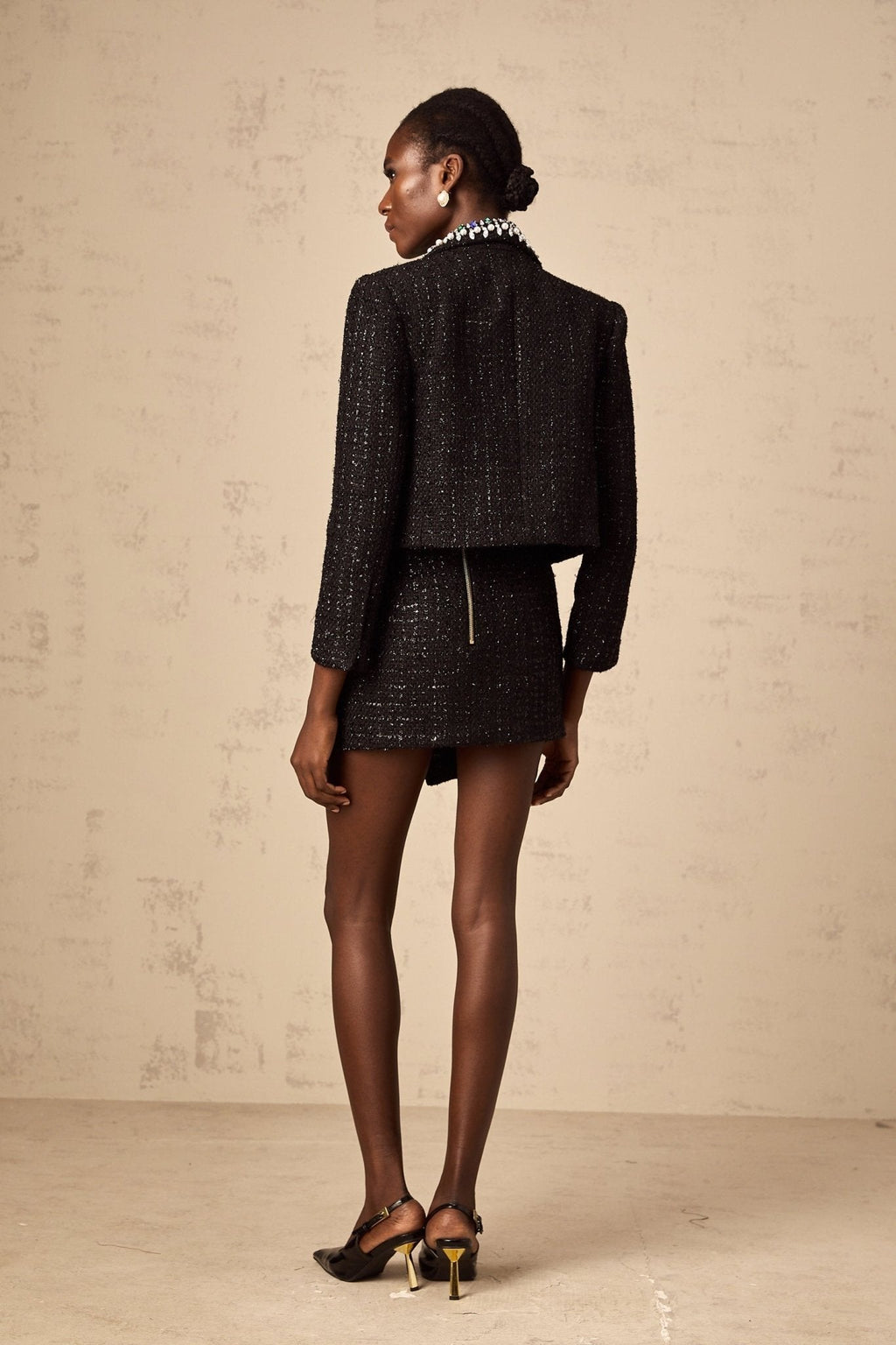 Alba Jacket & Skirt Set - Bouclé Construction - Crystal & Faux - Pearl Embellishment - Metallic Threading - Patch Pockets