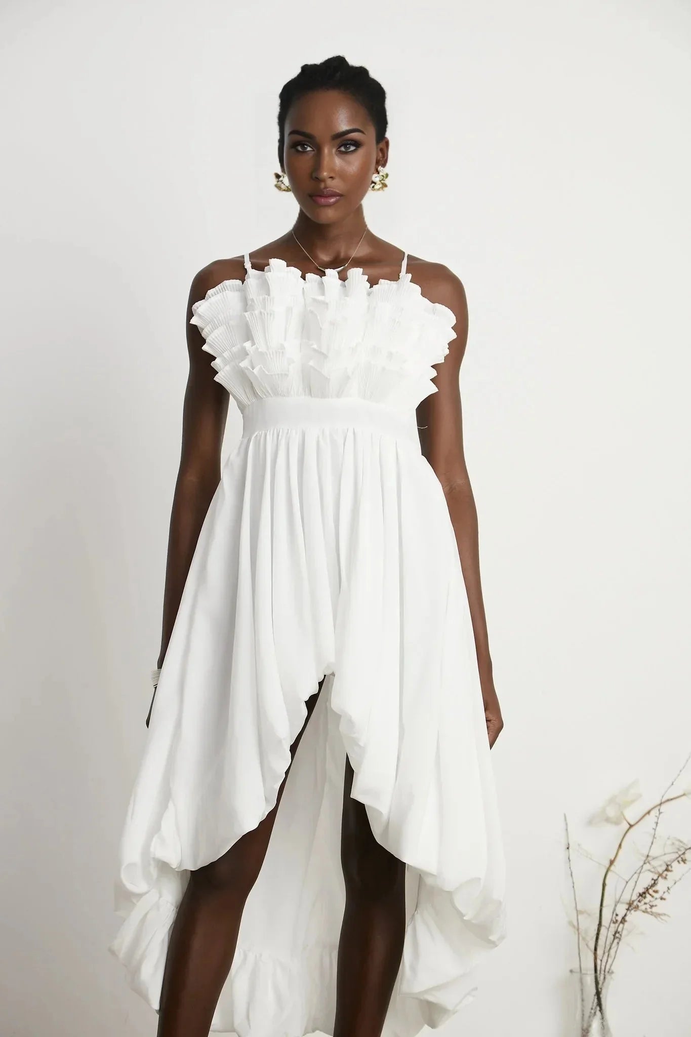 Alba Midi Dress - Sleeveless - Pleated - Spaghetti Straps - Ruffled Hem