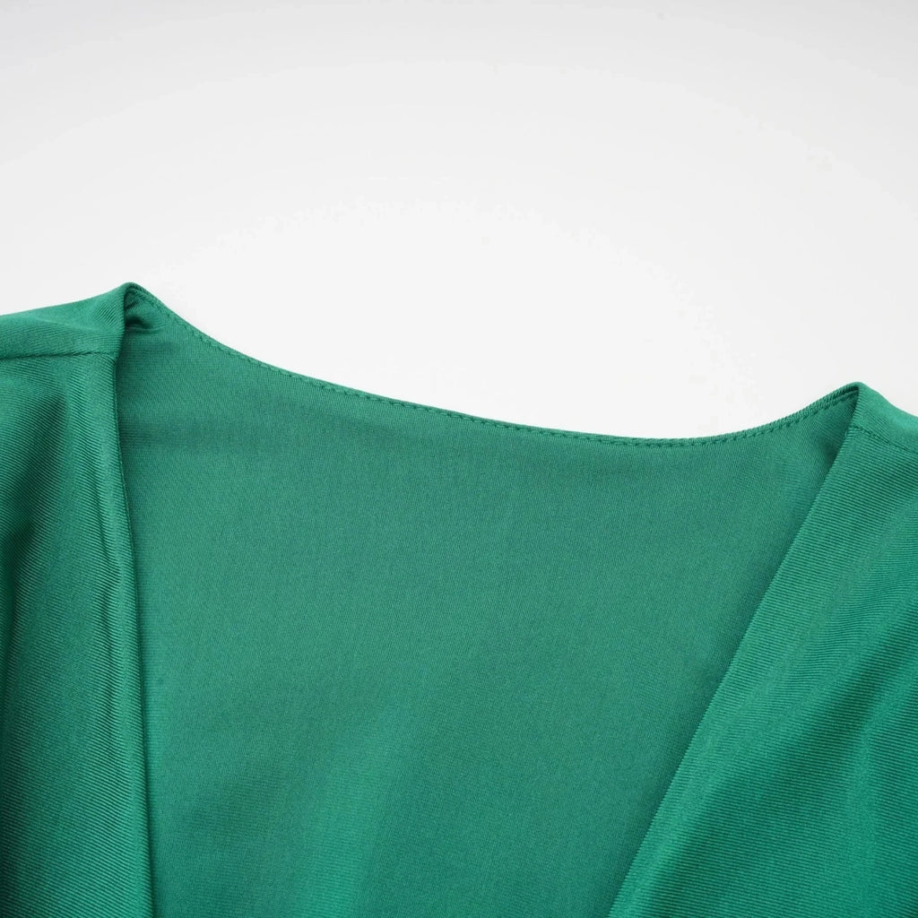 Alba Mini Dress - Stretch - Design Satin Finish Ruched Detailing V - Neck