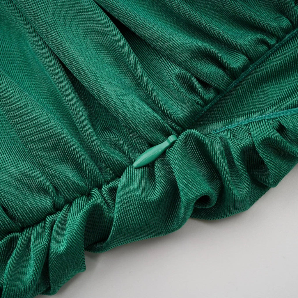 Alba Mini Dress - Stretch - Design Satin Finish Ruched Detailing V - Neck