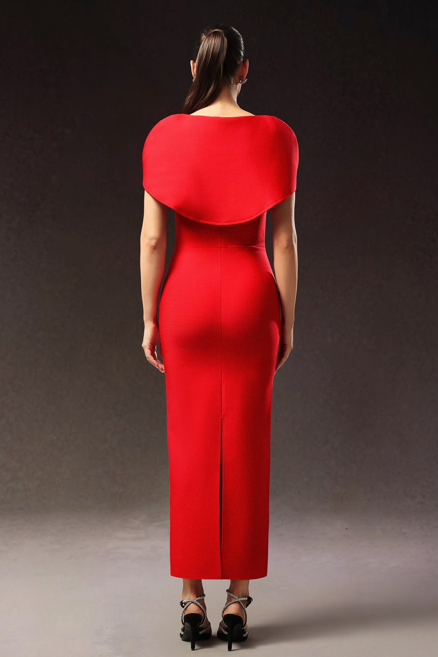 Alba Red Bandage Maxi Dress with Cape Detail