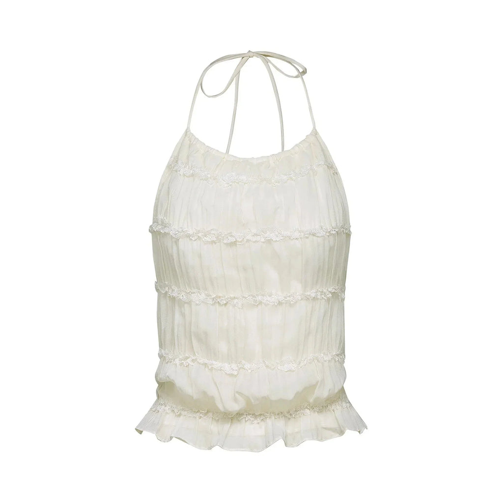 Alba Skirt & Top Set - Sleeveless Halterneck Open Back Pleated Ruffled Floor Length