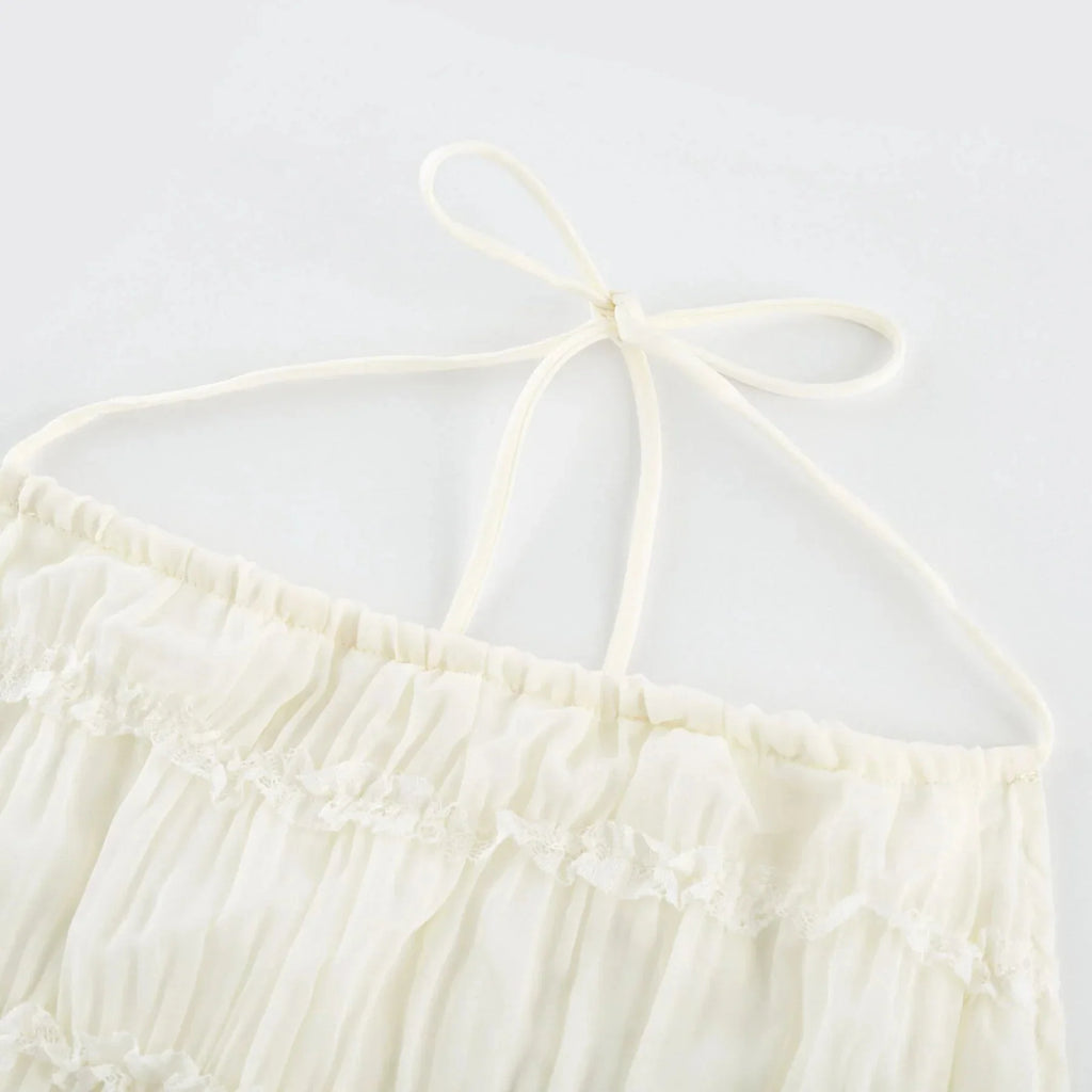Alba Skirt & Top Set - Sleeveless Halterneck Open Back Pleated Ruffled Floor Length