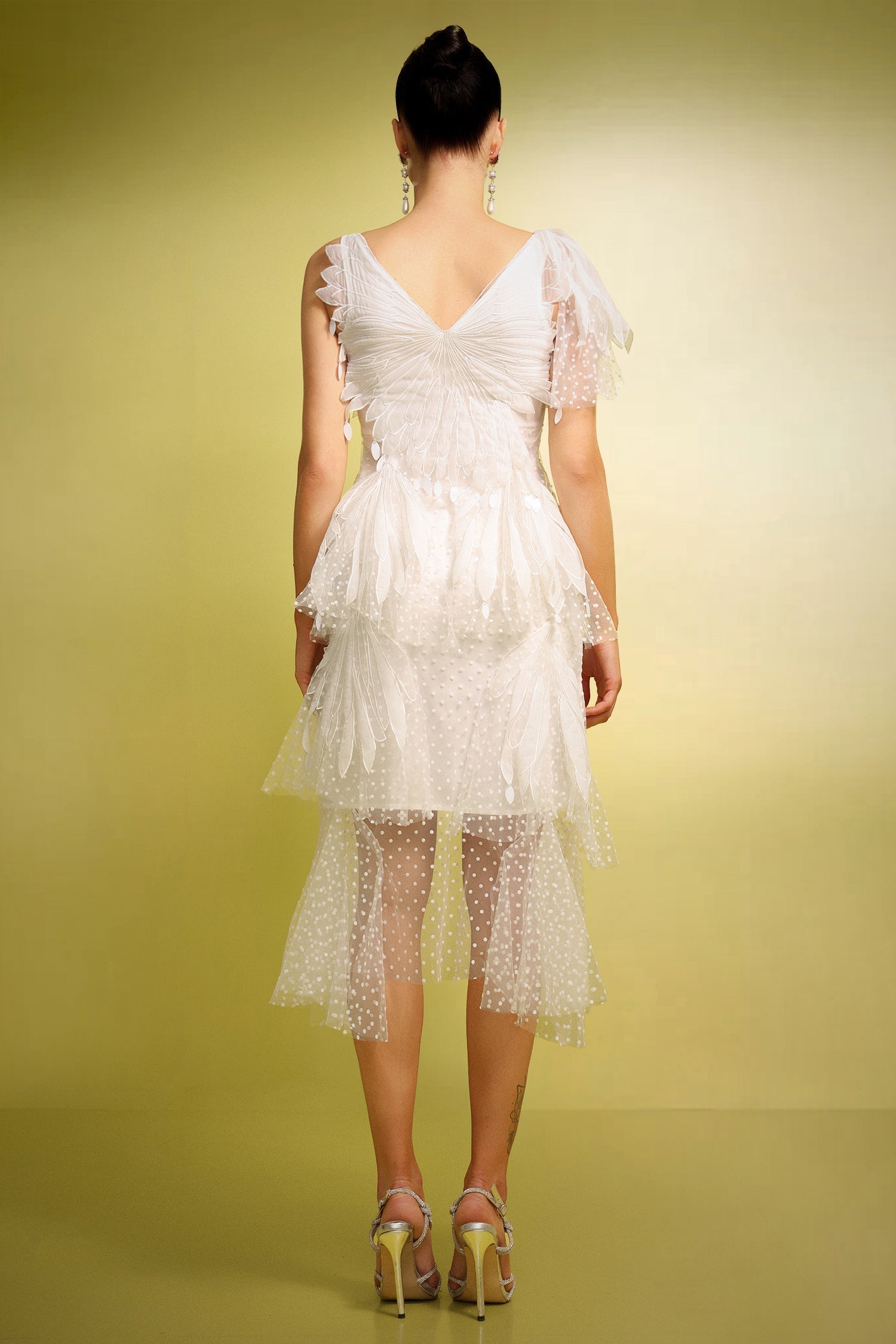 Alba White Butterfly Wave Point V-Neck Dress