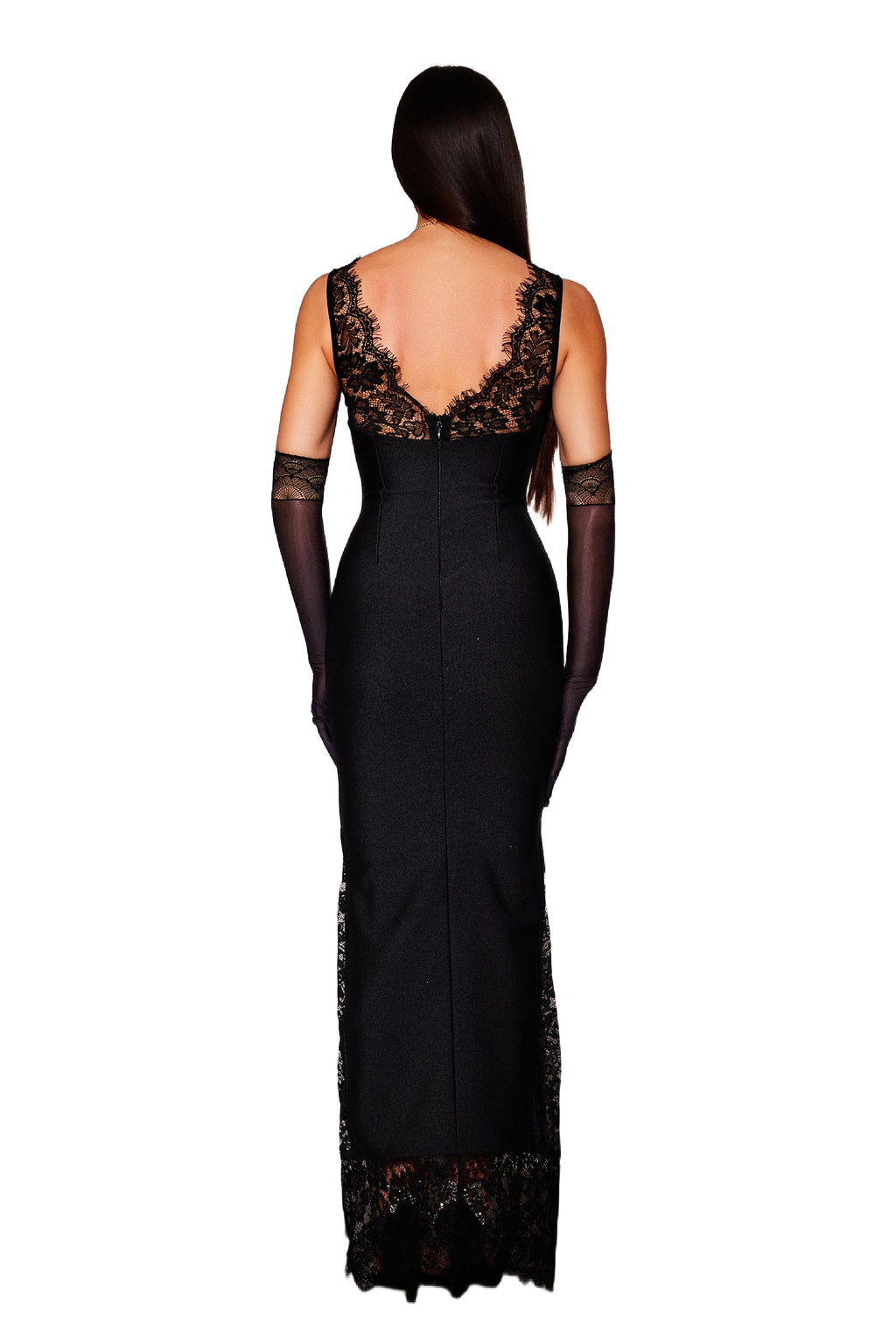 Alberta Black Lace Maxi Dress V Neck Sleeveless Formal Evening Gown