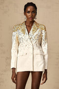 Alberta Blazer - Long Sleeves - Notched Lapels - Embroidered Sequin Stud Design - Double - Breasted Fastening