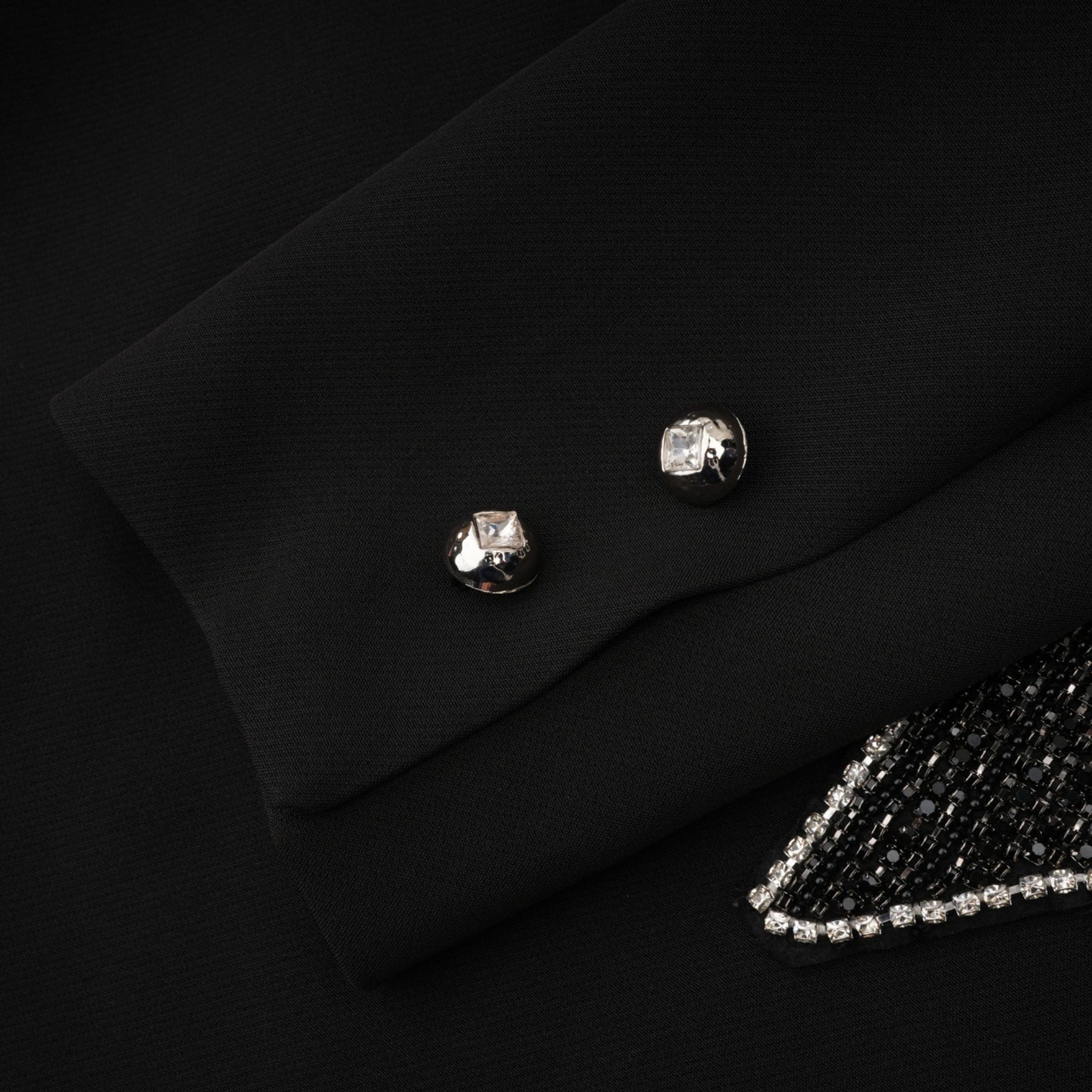Alberta Blazer - Shoulder Pads - Cut - out Design - Crystal - Embellished Bow - Buttoned Cuffs