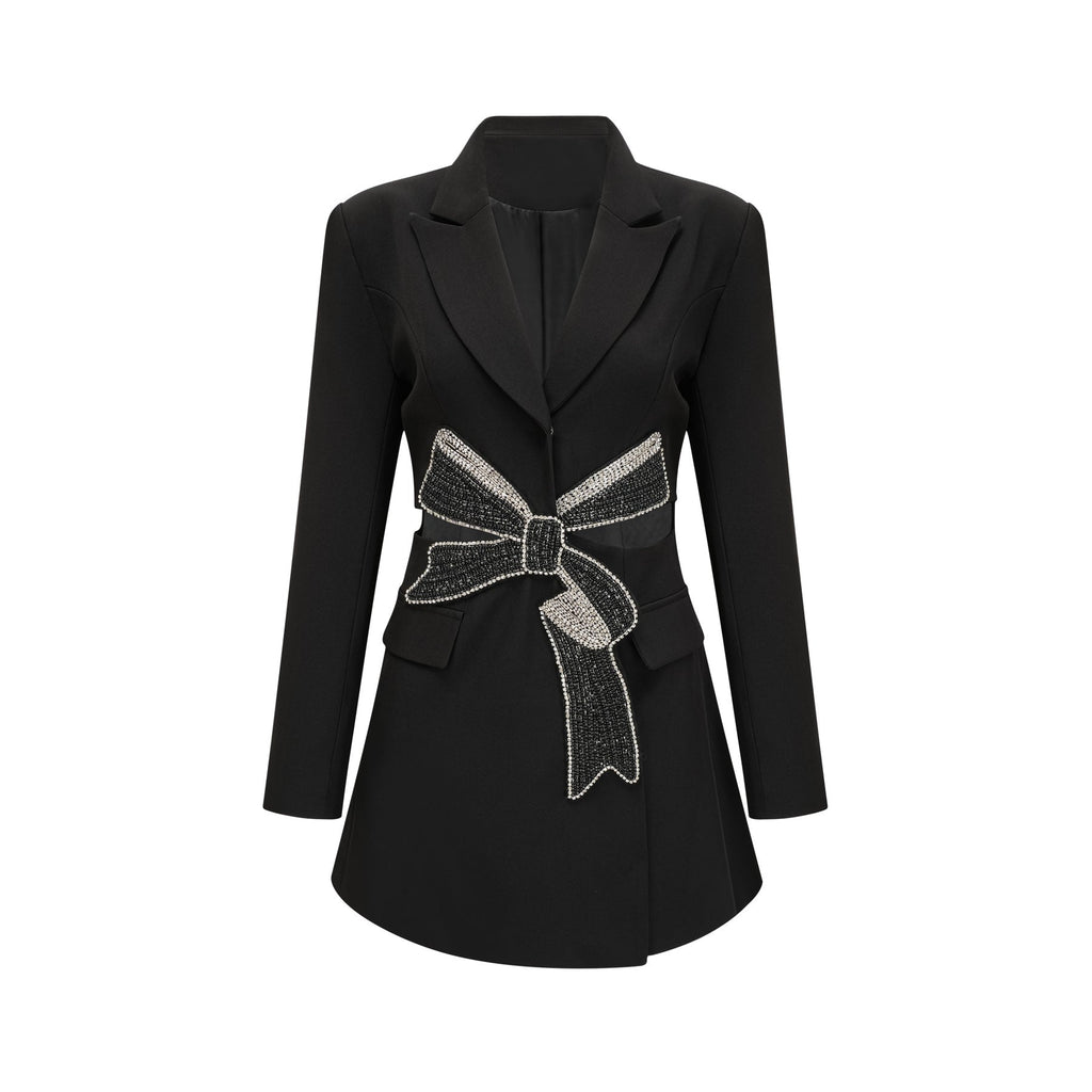Alberta Blazer - Shoulder Pads - Cut - out Design - Crystal - Embellished Bow - Buttoned Cuffs