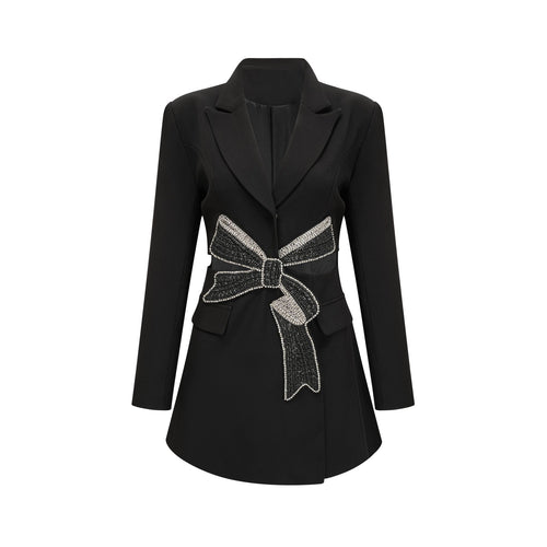 Alberta Blazer - Shoulder Pads - Cut - out Design - Crystal - Embellished Bow - Buttoned Cuffs