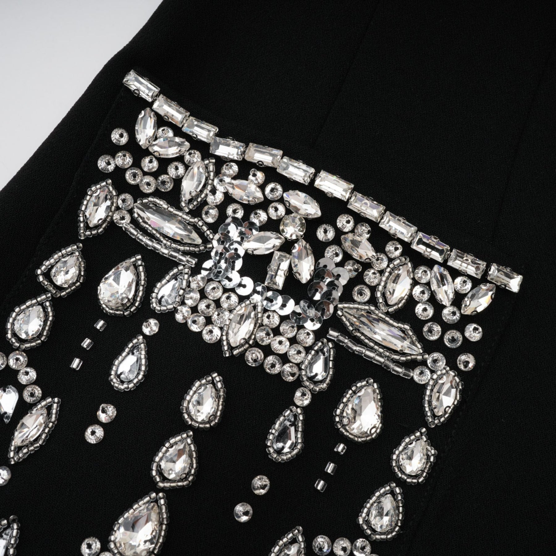 Alessandra Maxi Dress - Peak Lapels - Crystal Embellishment - Flared Hem - Front Button Fastening