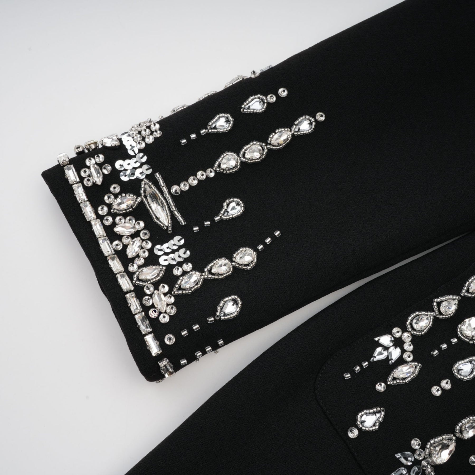Alessandra Maxi Dress - Peak Lapels - Crystal Embellishment - Flared Hem - Front Button Fastening