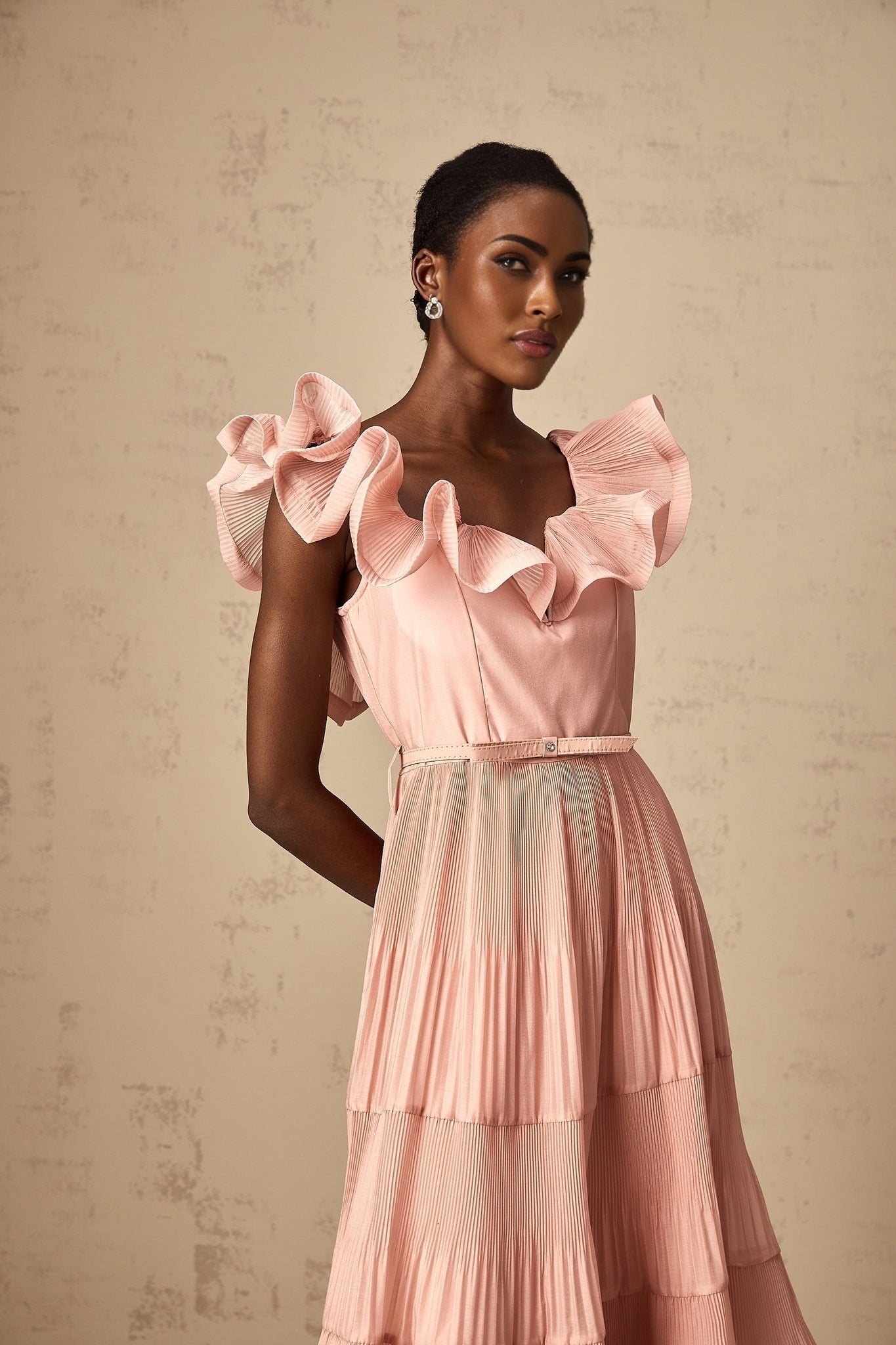 Alessandra Midi Dress - Sweetheart Neck - Sleeveless - Detachable Belt - Open Back