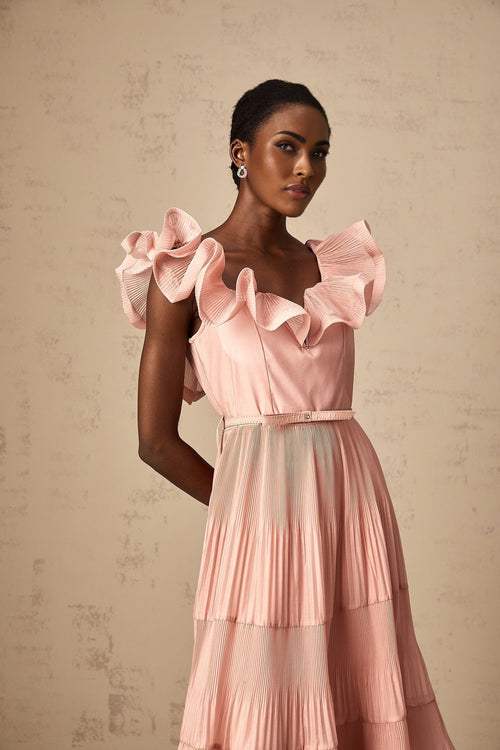 Alessandra Midi Dress - Sweetheart Neck - Sleeveless - Detachable Belt - Open Back