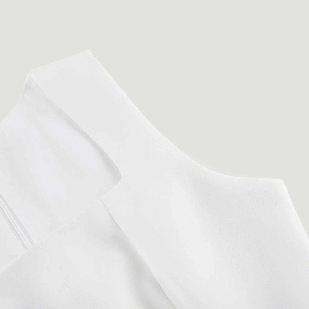 Alessandra White Mini Dress - Sleeveless Square Neck - Faux - Flower Embellishment - Flared Skirt - Rear Zip Fastening