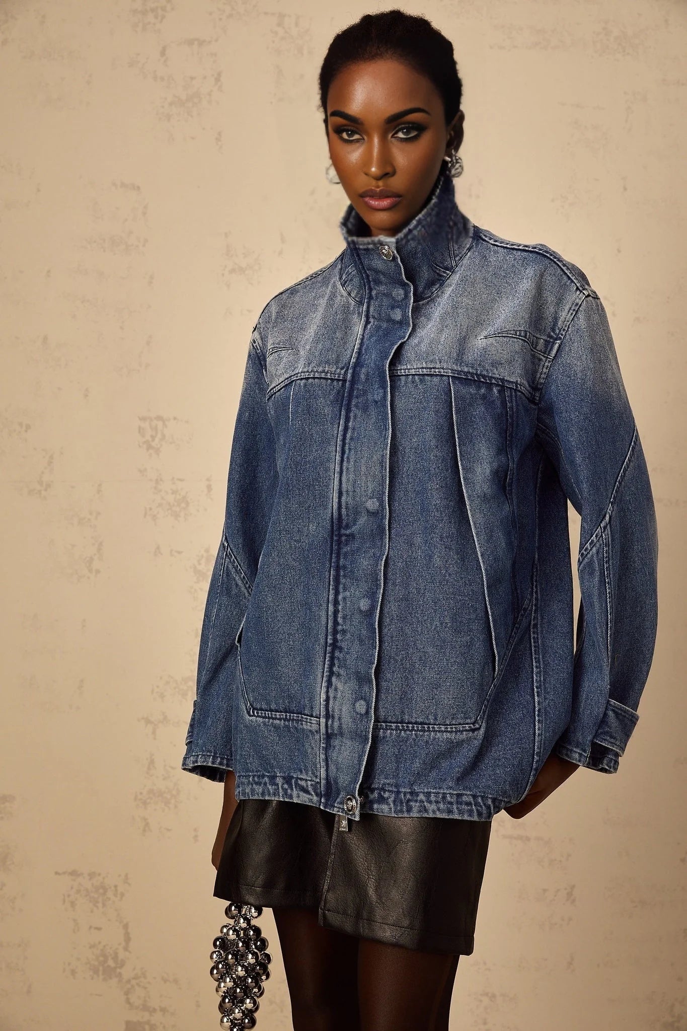 Alessandrina Denim Jacket Blue Patchwork Loose - Fit & Whiskering