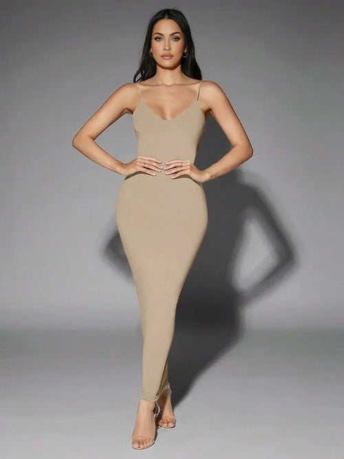 Alessandrina Maxi Dress - Slim Fit - Refined Style - High Stretch Elasticity - Sleeveless - Backless, Criss Cross - Hem Shaped Pencil - Modern Look