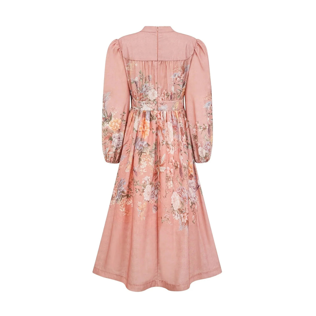 Alessandrina Midi Dress Pink Floral Print & V - neck