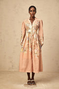 Alessandrina Midi Dress Pink Floral Print & V - neck