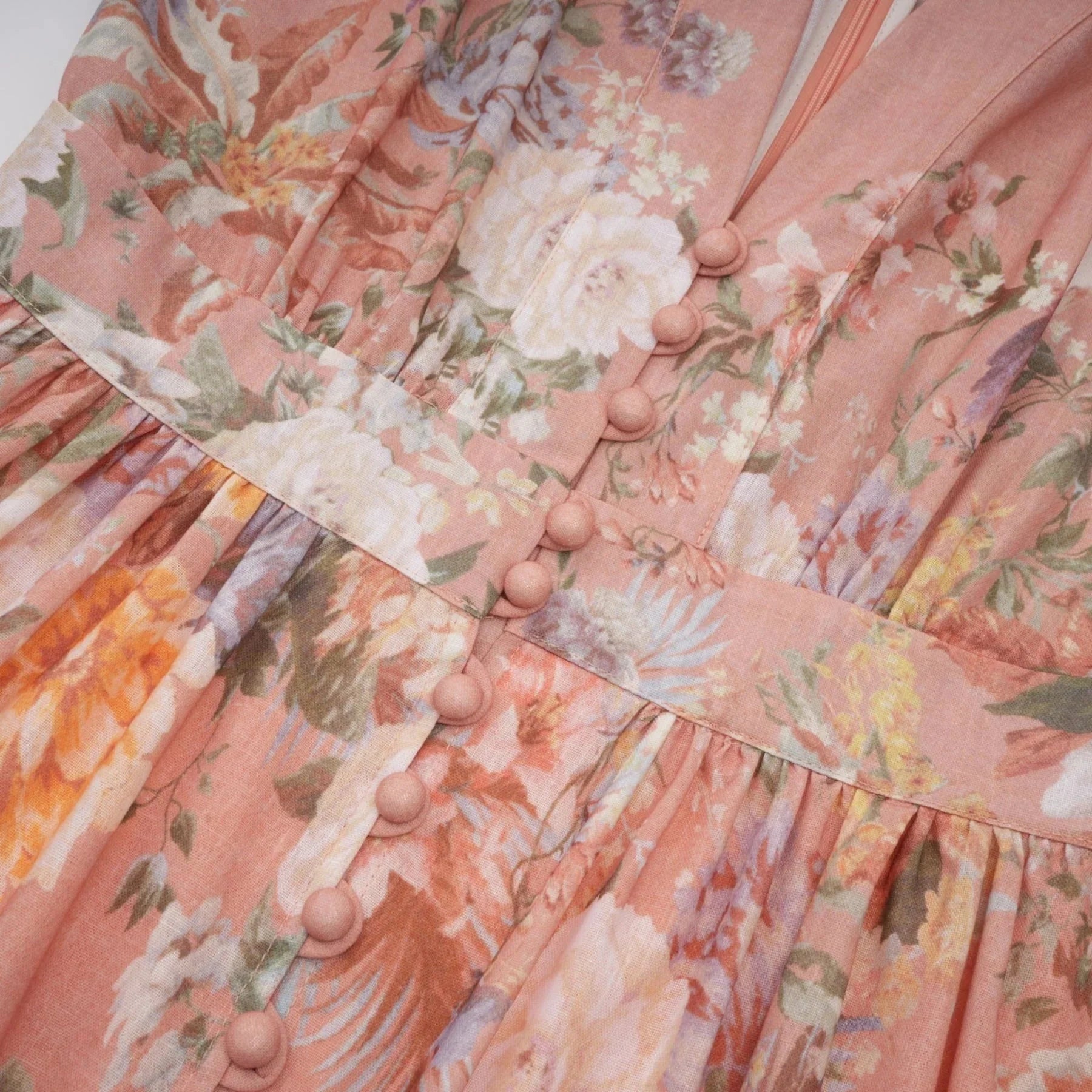 Alessandrina Midi Dress Pink Floral Print & V - neck
