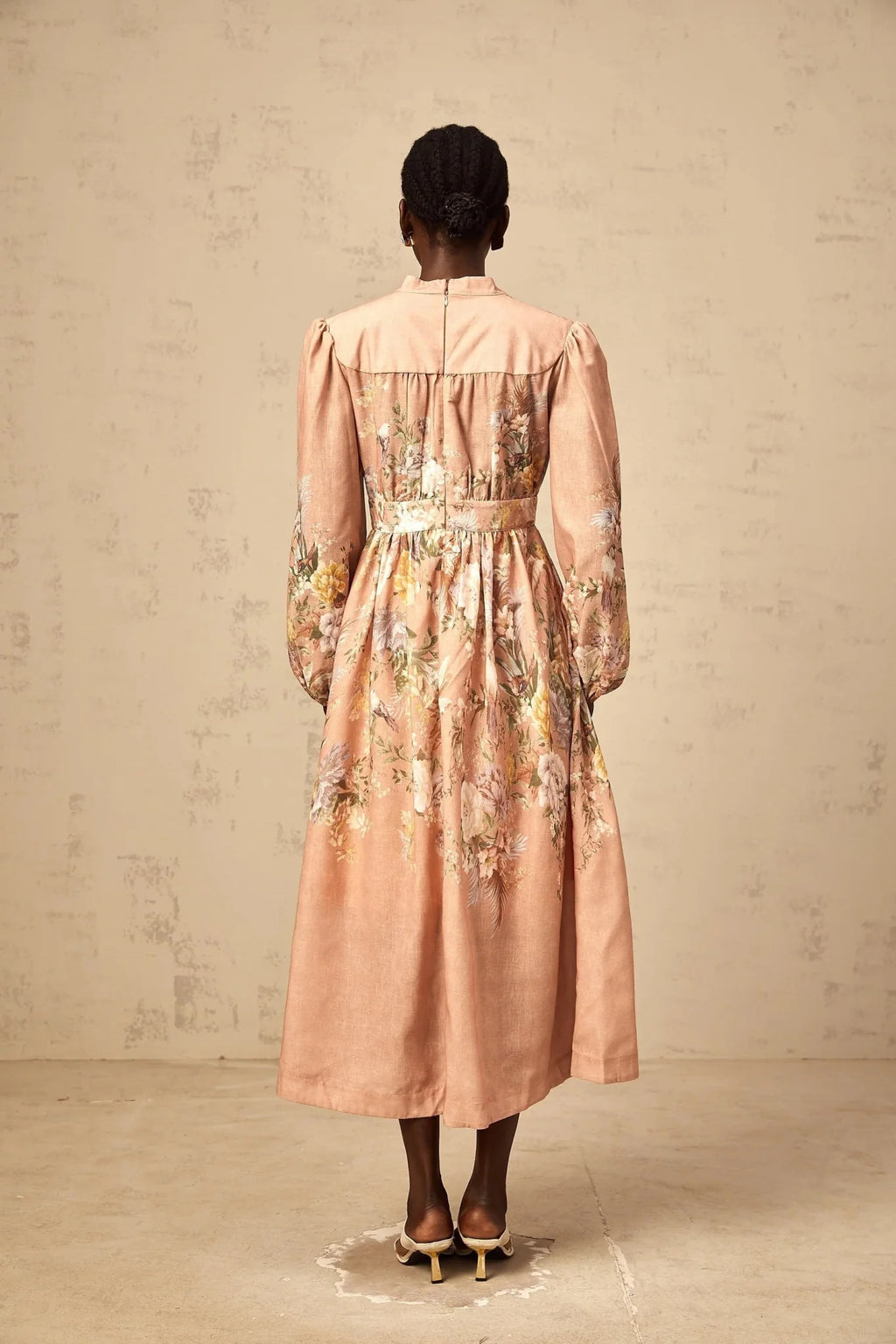 Alessandrina Midi Dress Pink Floral Print & V - neck