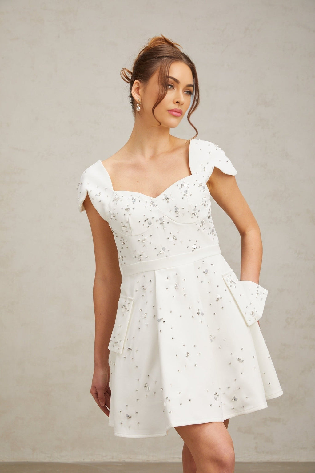 Alessandrina Mini Dress - Sweetheart Neck - Cap Sleeves - Bustier Style - Rhinestone Embellishment