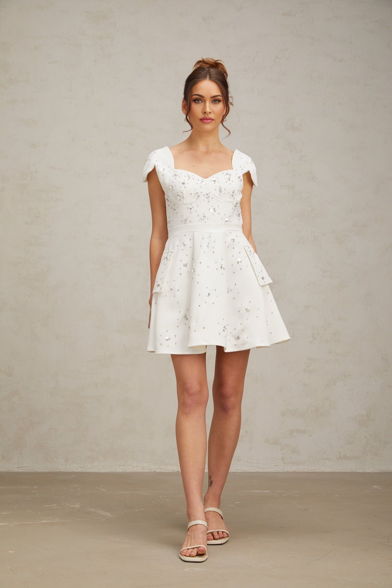 Alessandrina Mini Dress - Sweetheart Neck - Cap Sleeves - Bustier Style - Rhinestone Embellishment