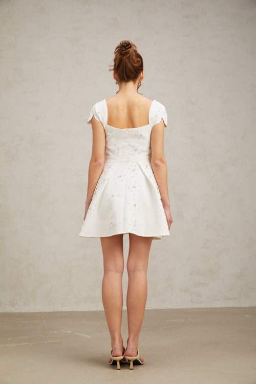 Alessandrina Mini Dress - Sweetheart Neck - Cap Sleeves - Bustier Style - Rhinestone Embellishment