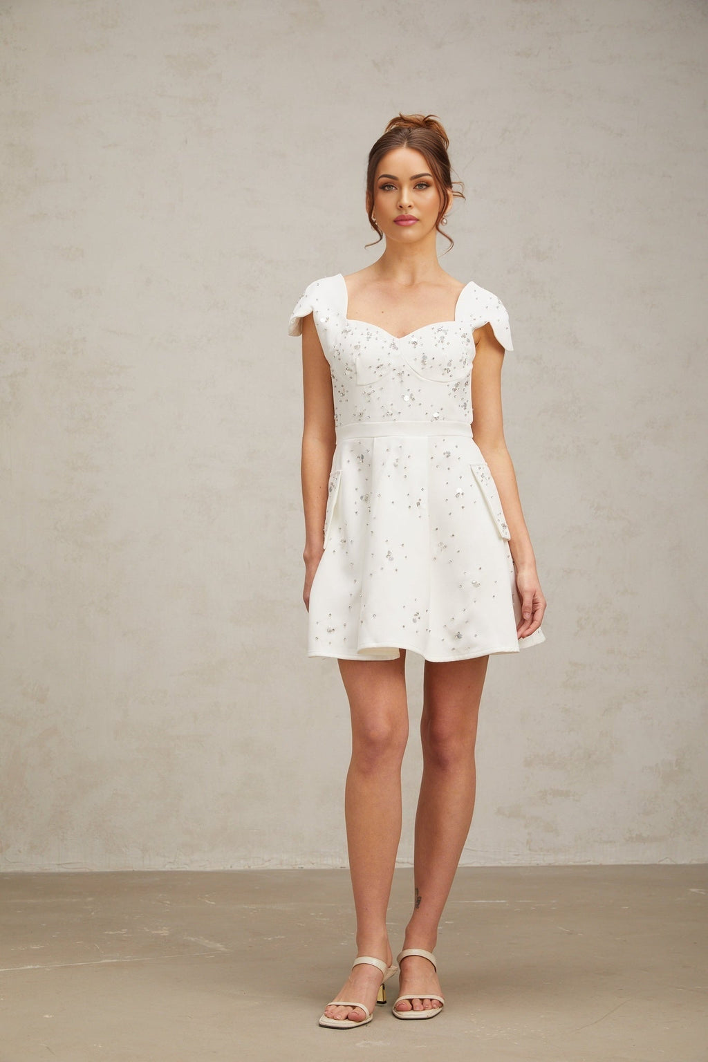 Alessandrina Mini Dress - Sweetheart Neck - Cap Sleeves - Bustier Style - Rhinestone Embellishment