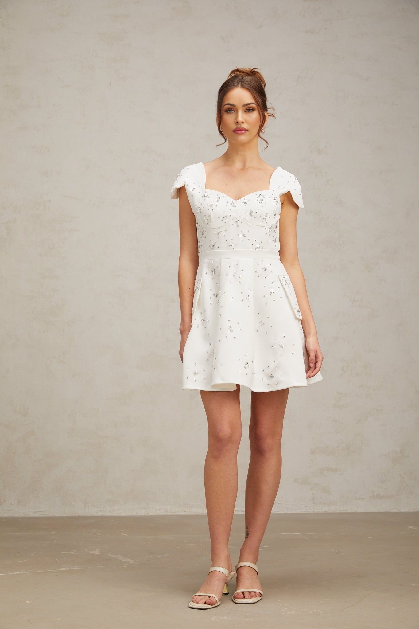 Alessandrina Mini Dress - Sweetheart Neck - Cap Sleeves - Bustier Style - Rhinestone Embellishment