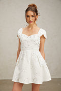 Alessandrina Mini Dress - Sweetheart Neck - Cap Sleeves - Bustier Style - Rhinestone Embellishment