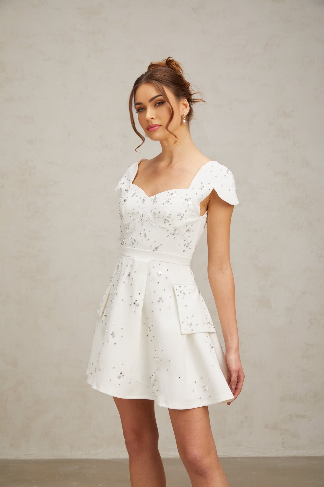 Alessandrina Mini Dress - Sweetheart Neck - Cap Sleeves - Bustier Style - Rhinestone Embellishment