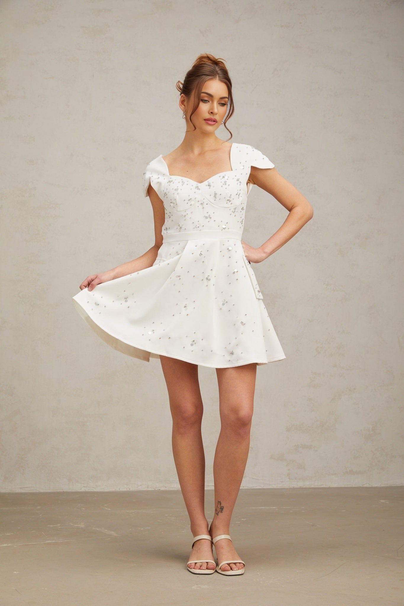 Alessandrina Mini Dress - Sweetheart Neck - Cap Sleeves - Bustier Style - Rhinestone Embellishment
