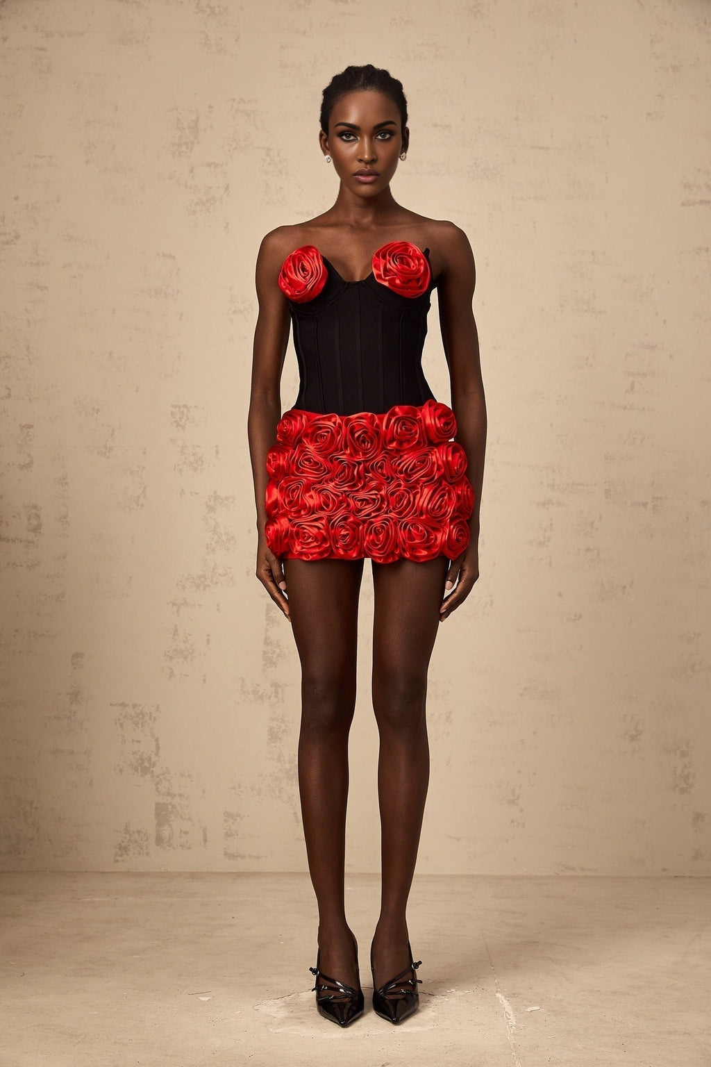 Alessandrina Skirt & Top Set - Sleeveless Sweetheart Top - Off - the - Shoulder Bodice - Rose Appliqué Detail - Fitted Silhouette