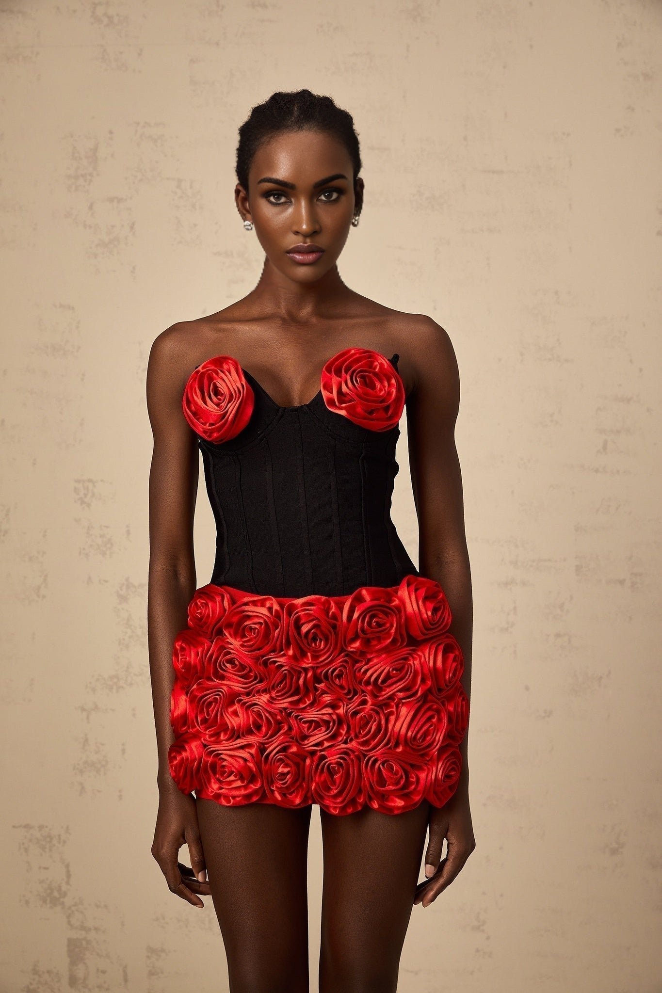 Alessandrina Skirt & Top Set - Sleeveless Sweetheart Top - Off - the - Shoulder Bodice - Rose Appliqué Detail - Fitted Silhouette