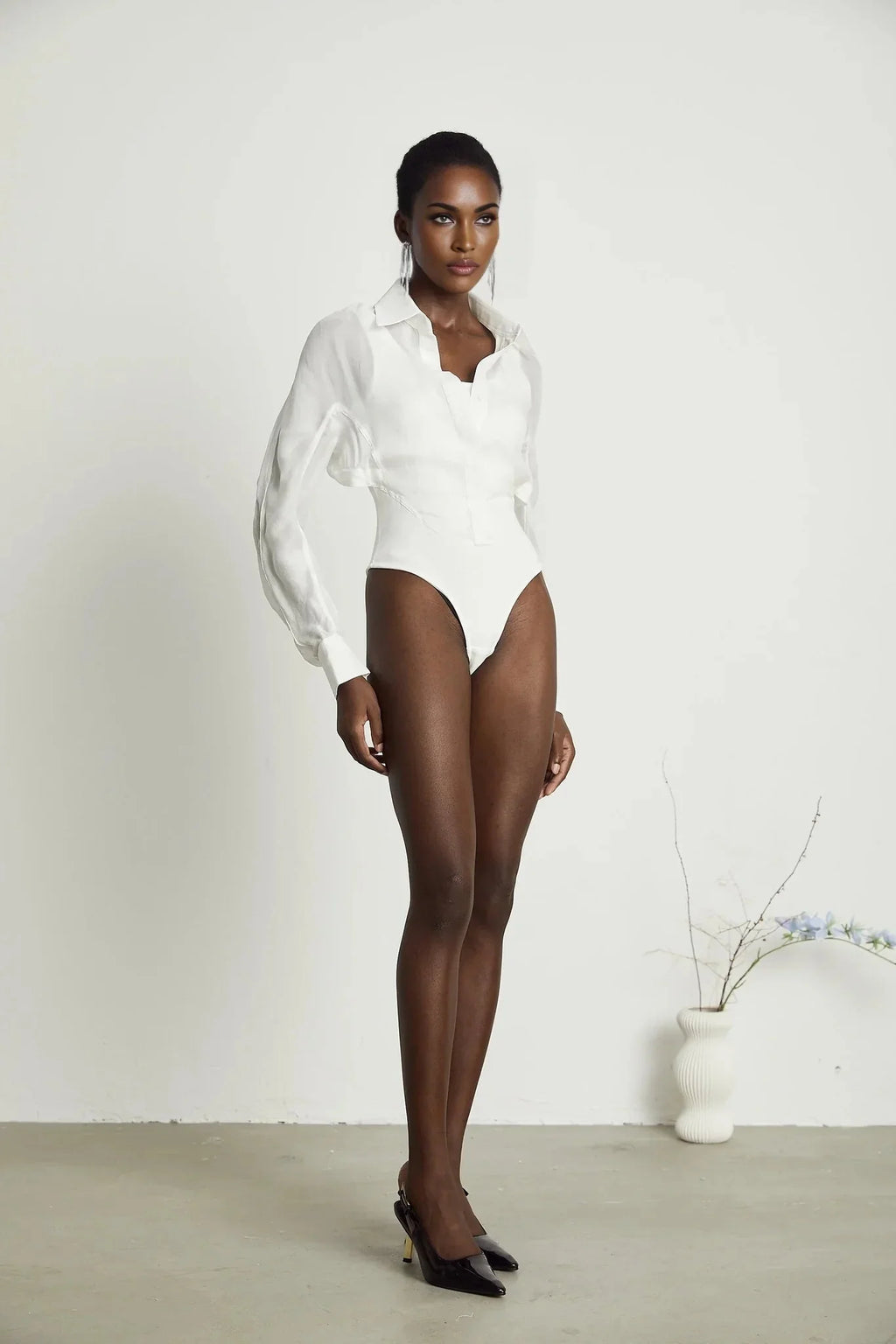 Alessia Bodysuit - Lapels - Long Sleeves - Scoop Back - Boned Design