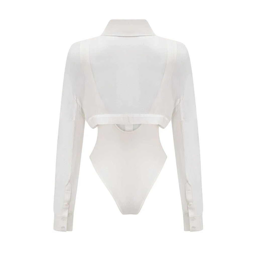 Alessia Bodysuit - Lapels - Long Sleeves - Scoop Back - Boned Design