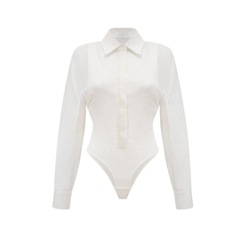 Alessia Bodysuit - Lapels - Long Sleeves - Scoop Back - Boned Design