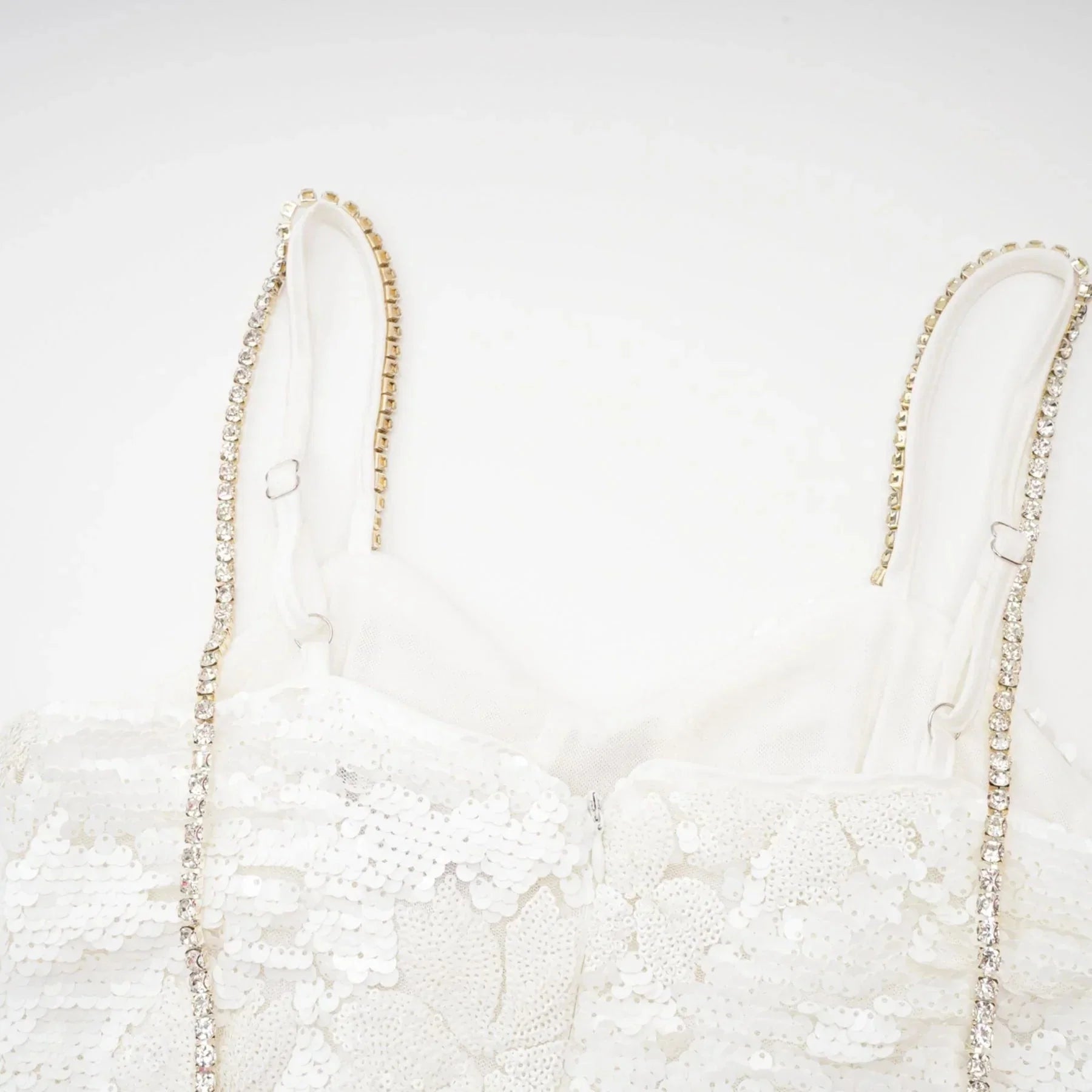 Alexa Mini Dress - Spaghetti Strap Sweetheart Bustier Crystal Sequin Faux - Flower Thigh - Length Zip Detail