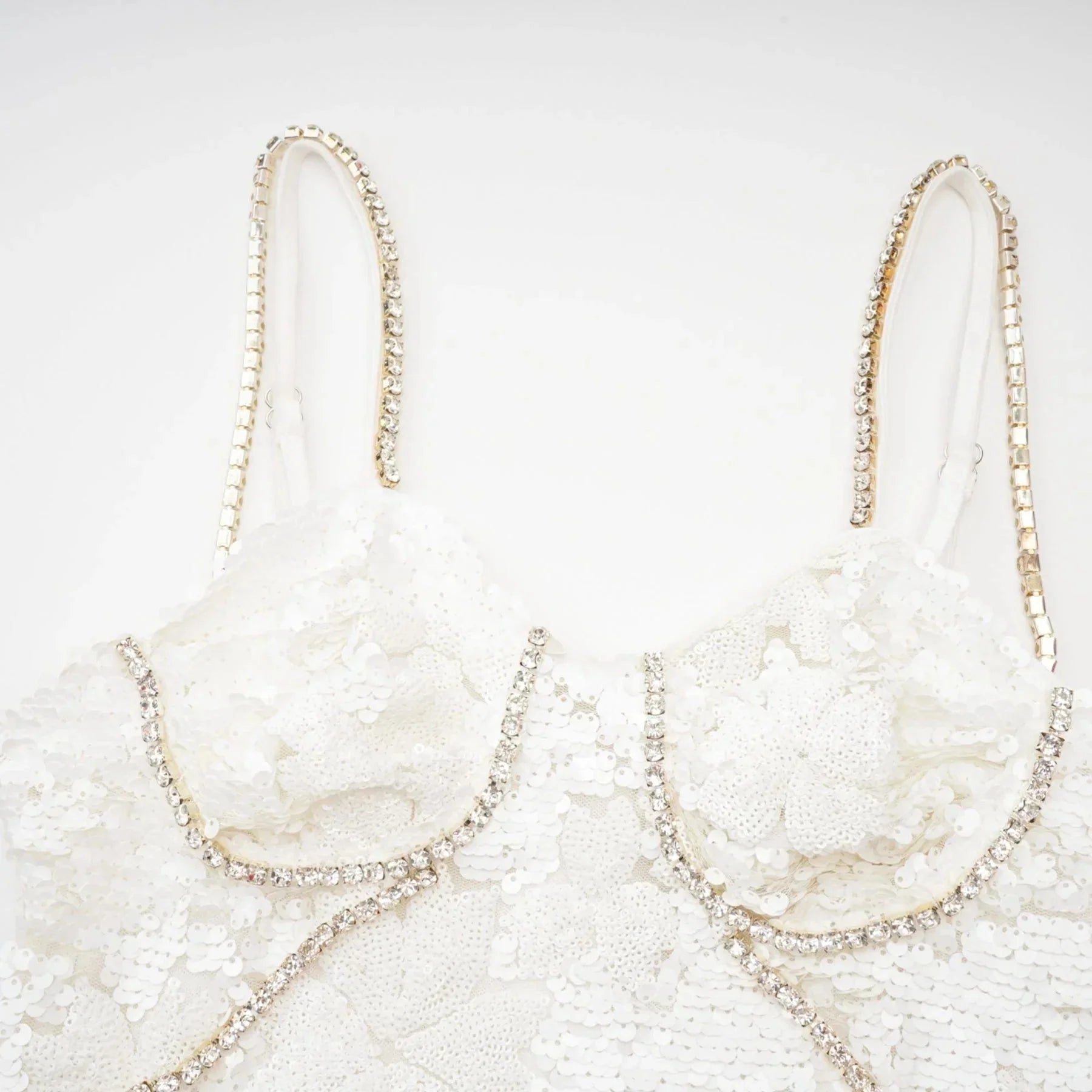 Alexa Mini Dress - Spaghetti Strap Sweetheart Bustier Crystal Sequin Faux - Flower Thigh - Length Zip Detail