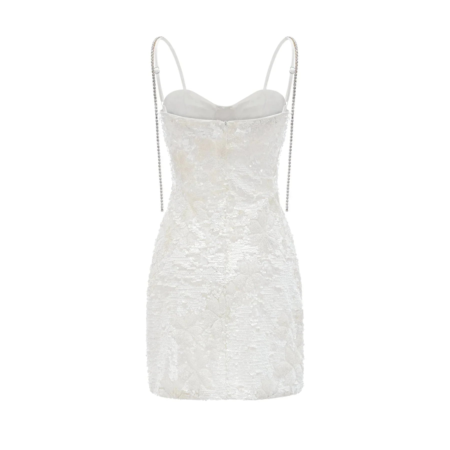 Alexa Mini Dress - Spaghetti Strap Sweetheart Bustier Crystal Sequin Faux - Flower Thigh - Length Zip Detail