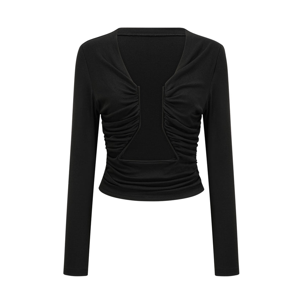 Alexa Top - V - Neck Open Front Long Sleeve Pleated Boned Stylish Blouse