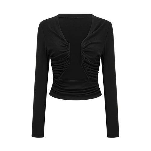 Alexa Top - V - Neck Open Front Long Sleeve Pleated Boned Stylish Blouse