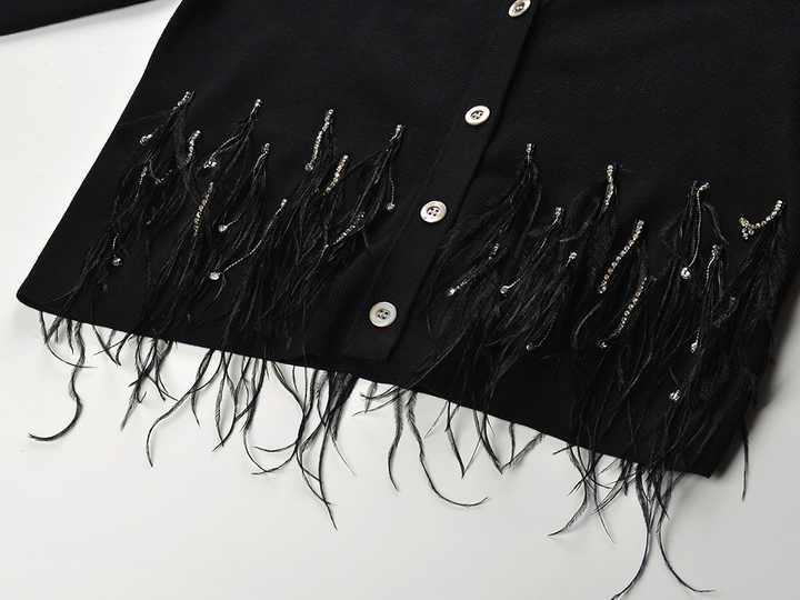 Alexa V - Neck Fitted Top - Feather Detailing and Stylish Buttons for a Contemporary Look